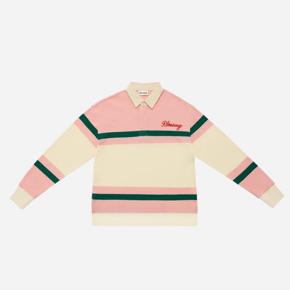 Pleasanty Men's Pink & Cream Striped Rugby Polo